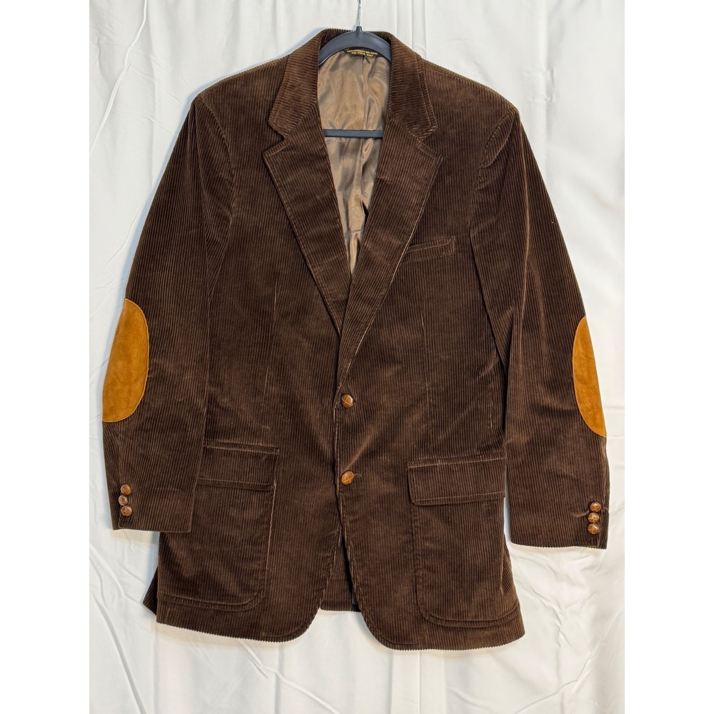 Vintage Palm Beach Corduroy Blazer Brown‎ Suede Elbow Patches Mens Sport Coat
